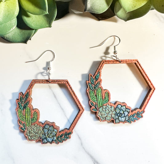 Hexagonal Cacti & Succulent Earrings