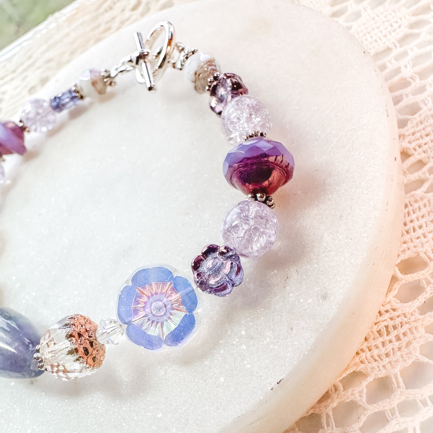 Rainbow Fluorite Czech Glass Bracelet
