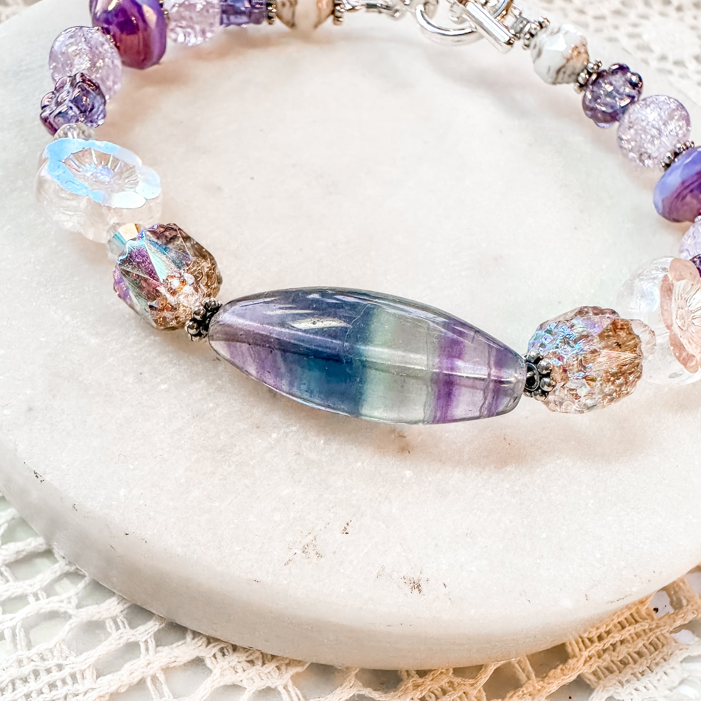 Rainbow Fluorite Czech Glass Bracelet