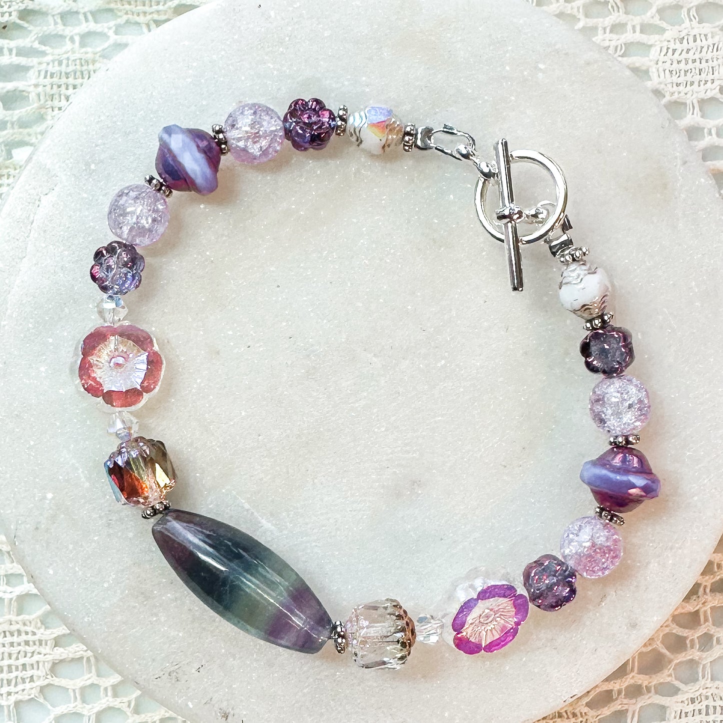 Rainbow Fluorite Czech Glass Bracelet