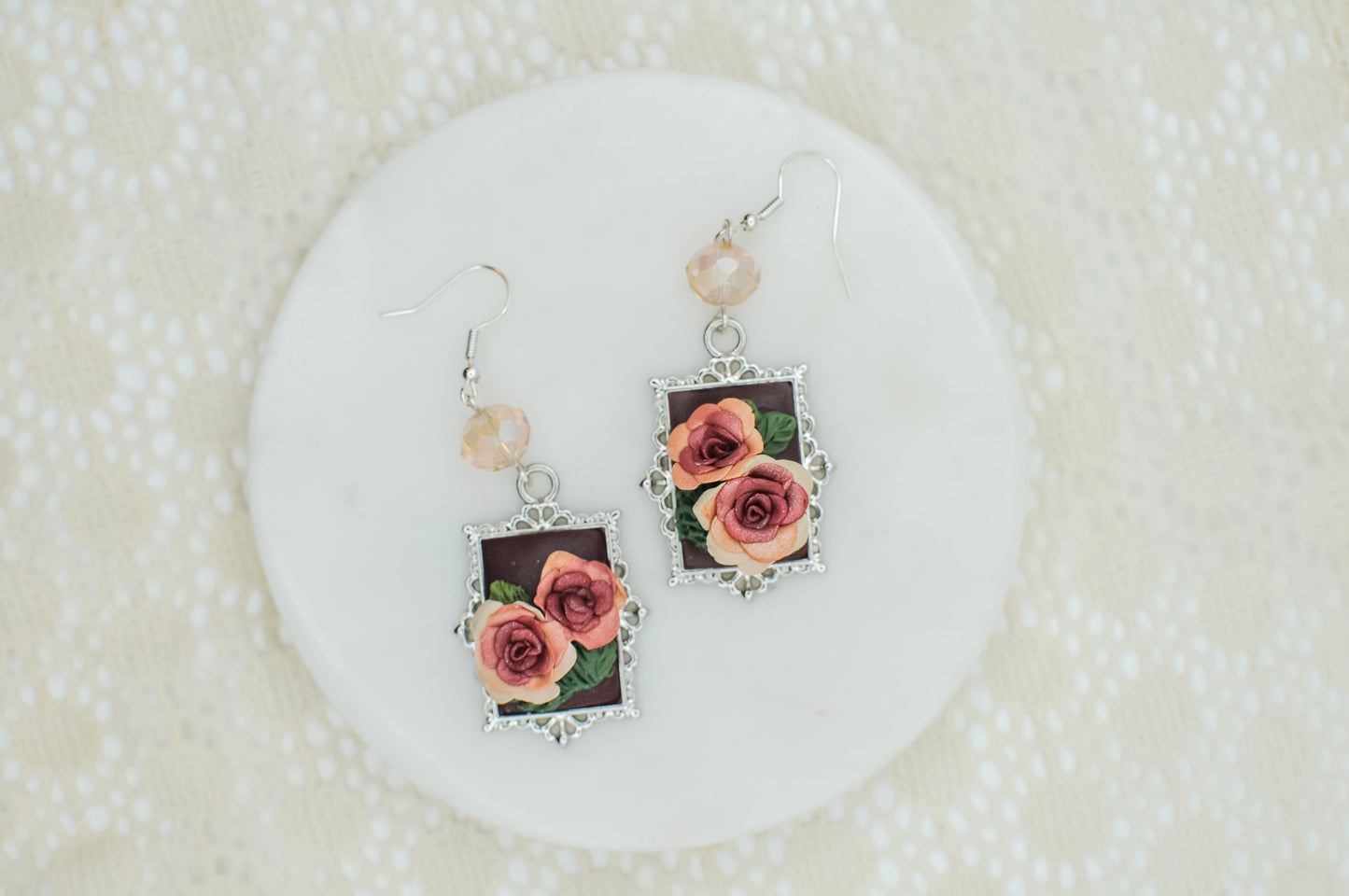 Dusty Pink Antique Rose Earrings