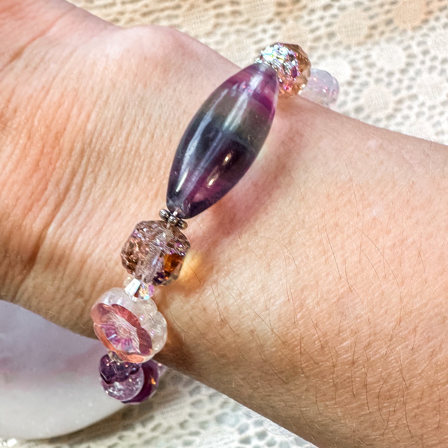 Rainbow Fluorite Czech Glass Bracelet