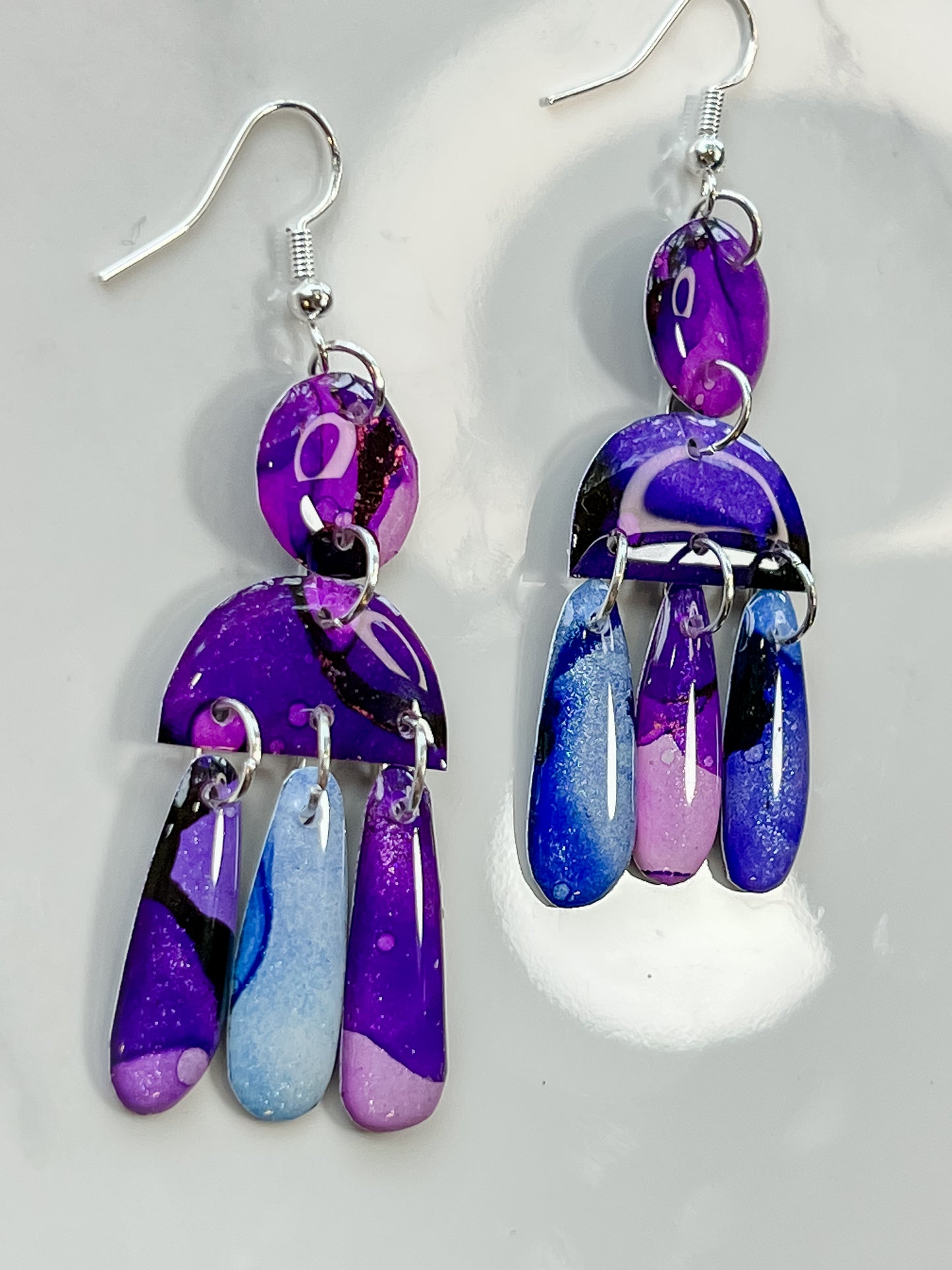 Twilight: Alcohol Ink Earrings (Silver)