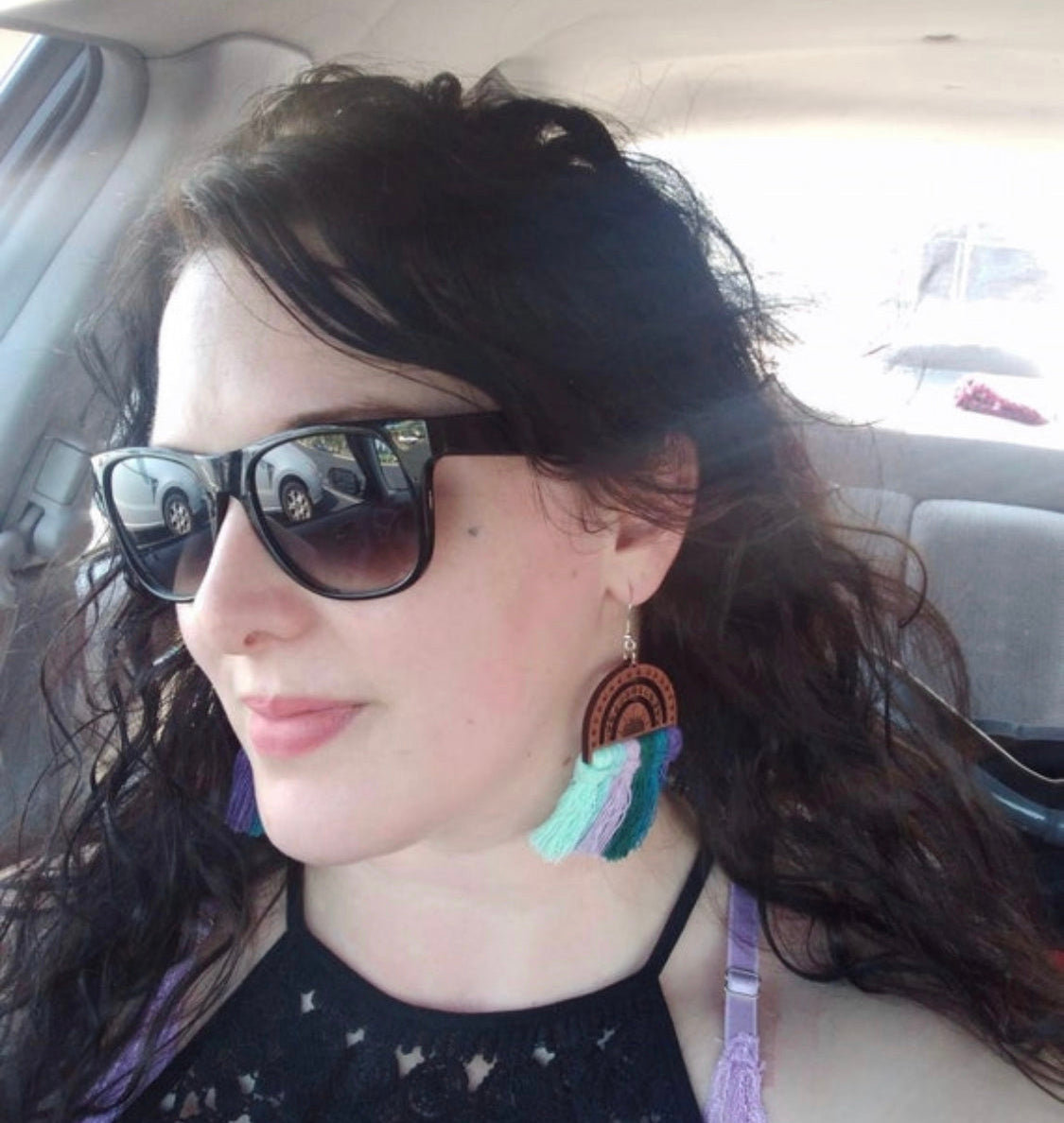 The Blues Celestial Rainbow Wood Macramé Earrings