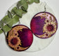 Burgundy Sunflower Crescent Moon Wood Statement Earrings