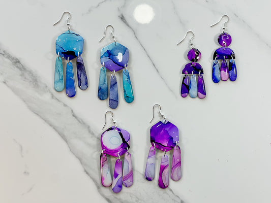 Twilight: Alcohol Ink Earrings (Silver)