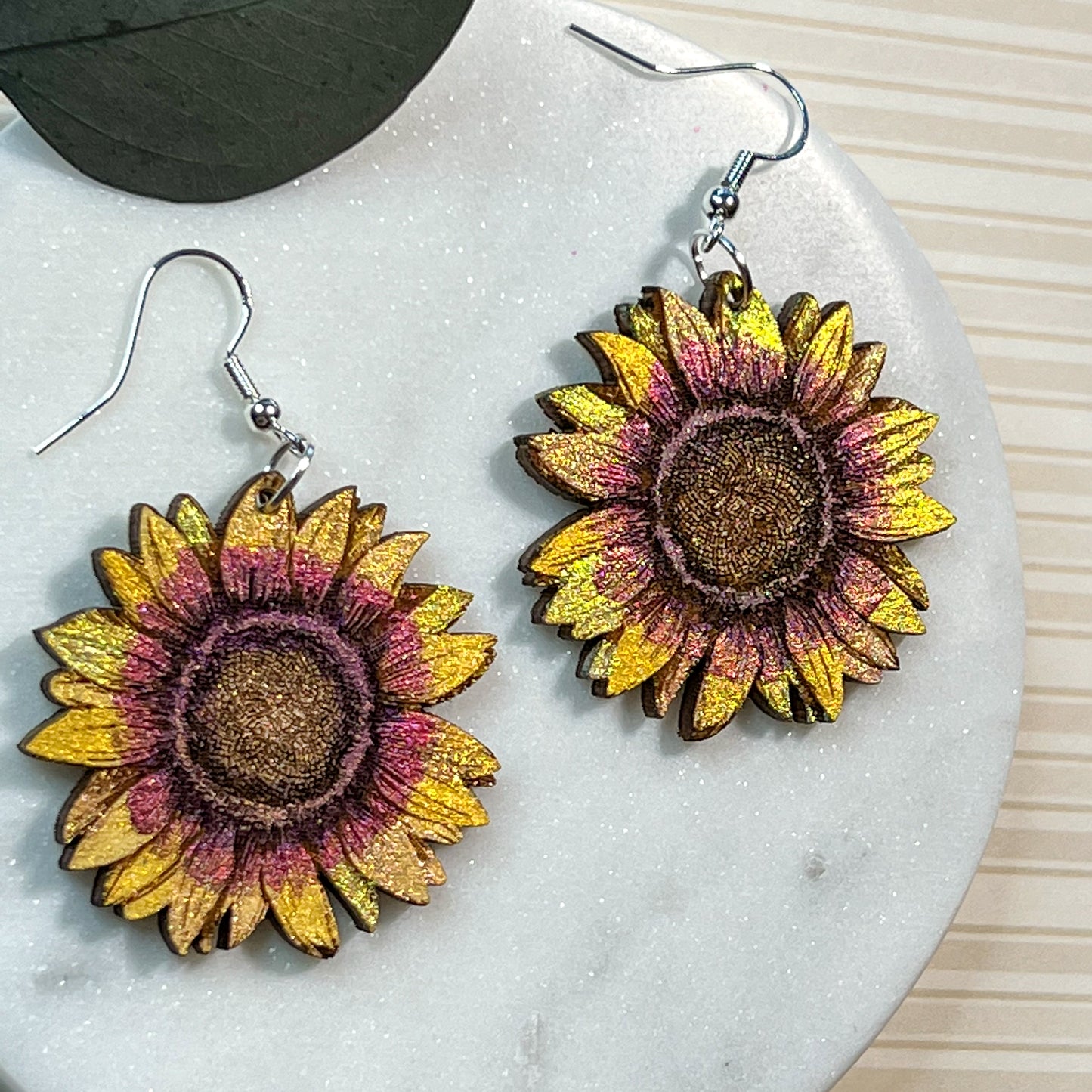 Sunflower Wood Earrings