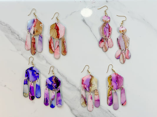 Sunset & Twilight Chandelier: Alcohol Ink Earrings (Gold)