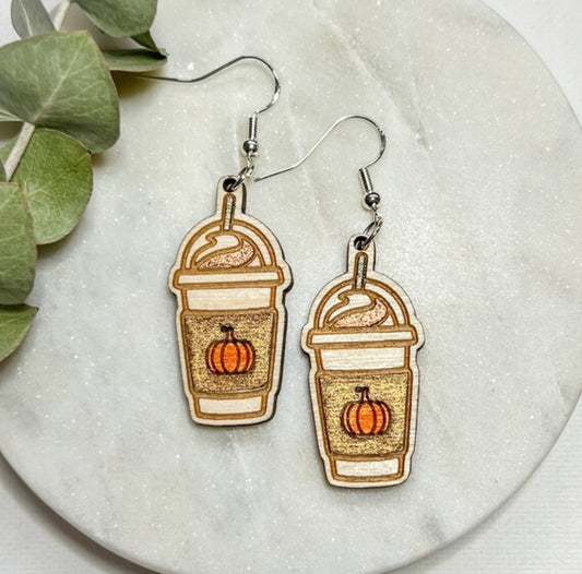 Pumpkin Coffee Wood Earrings