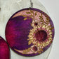 Burgundy Sunflower Crescent Moon Wood Statement Earrings