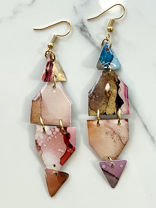 Alcohol Ink Earrings: Sunset & Twilight (Gold)