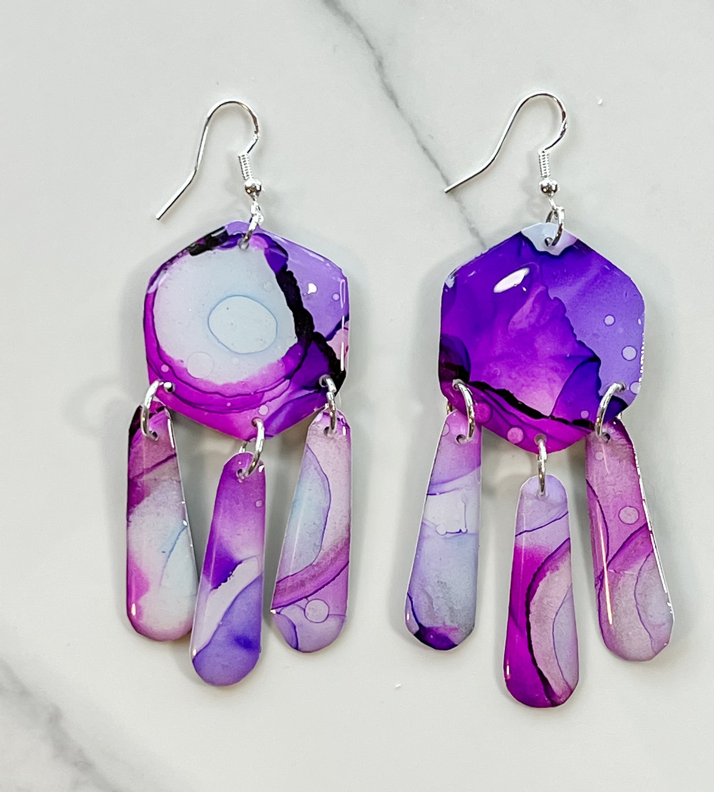 Twilight: Alcohol Ink Earrings (Silver)